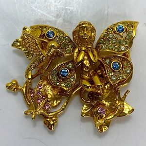 Vintage Kirks Folly Crystal Rhinestone Fairy Hummingbird Butterfly Pin Brooch